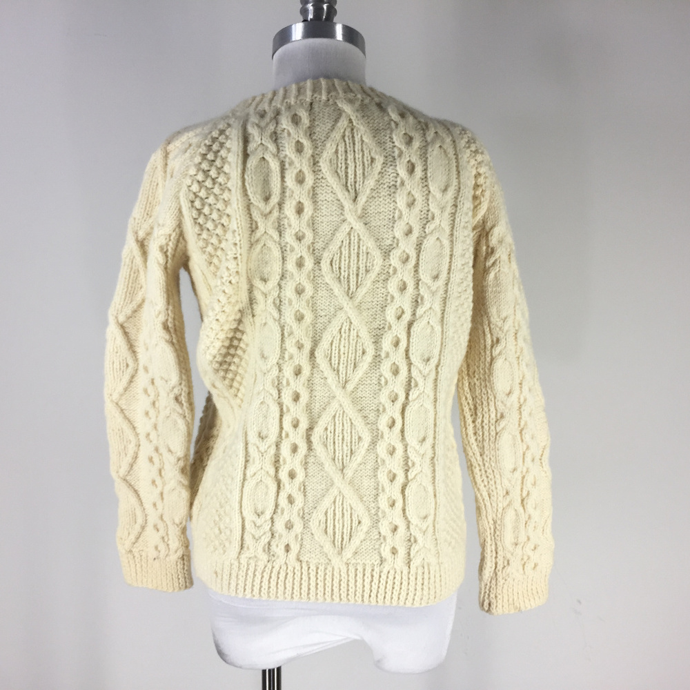 Vintage Cream ivory Cable Knit Wool XS S Boho - Picture 2 of 3